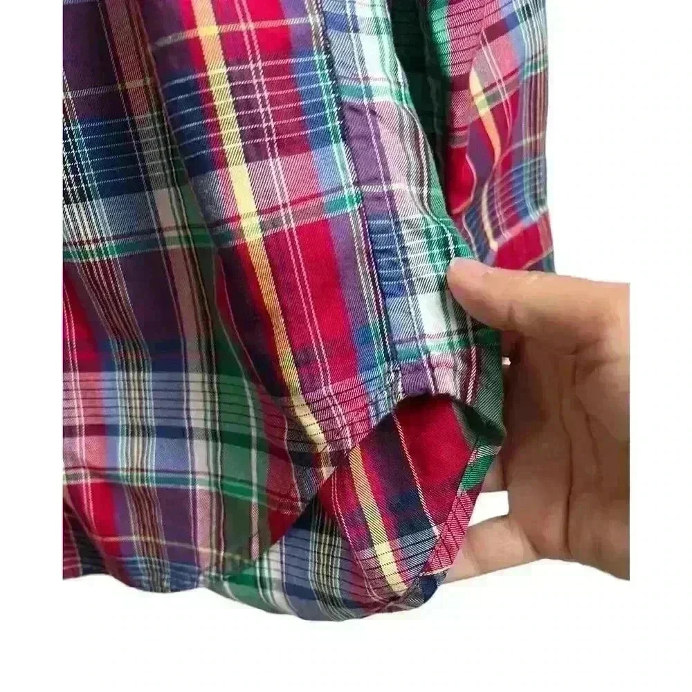 Ralph Lauren Red Green Purple Long Sleeve Boys Large 14/16 Long Sleeve Button Up - Picture 3 of 7